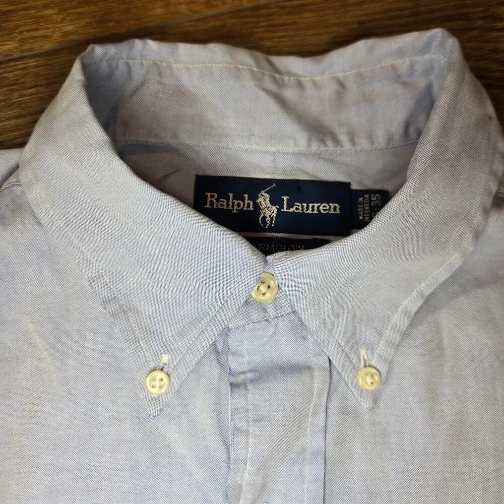 Vintage Polo Ralph Lauren Yarmouth Shirt Mens 16 35 Blue Oxford Cotton Flesh